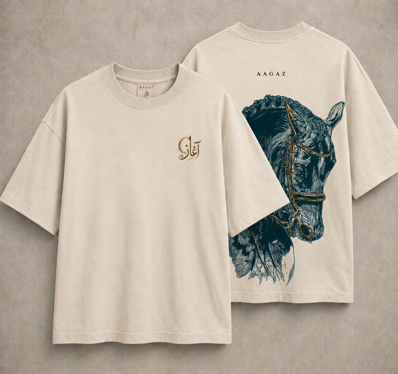 AAGAZ Vintage Horse Illustration Oversized Cotton T-Shirt